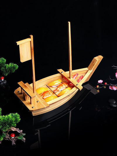 Bandeja de Sashimi de Madera Bambú Estilo Japonés - Bote Dragón Lujo - Image 6
