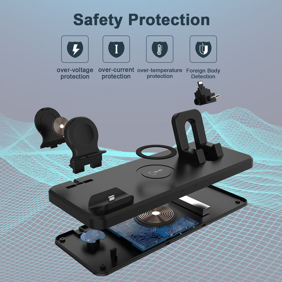 Cargador Inalámbrico 6 en 1 de 15W - Soporte Multifuncional