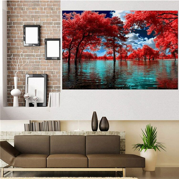 Cuadro de Diamantes Árbol Rojo - Pintura Relajante DIY
