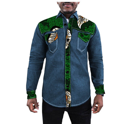 Chaqueta Denim Batik con Estampado Étnico Africano para Hombre - Image 12