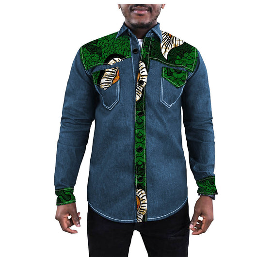 Chaqueta Denim Batik con Estampado Étnico Africano para Hombre - Image 12