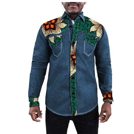 Chaqueta Denim Batik con Estampado Étnico Africano para Hombre - Image 6