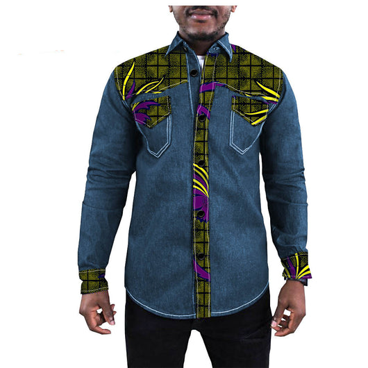 Chaqueta Denim Batik con Estampado Étnico Africano para Hombre - Image 5