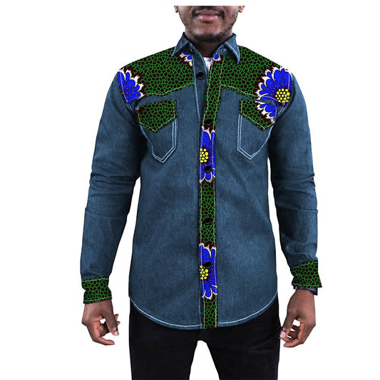 Chaqueta Denim Batik con Estampado Étnico Africano para Hombre