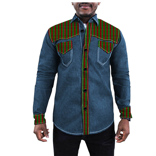 Chaqueta Denim Batik con Estampado Étnico Africano para Hombre - Image 2