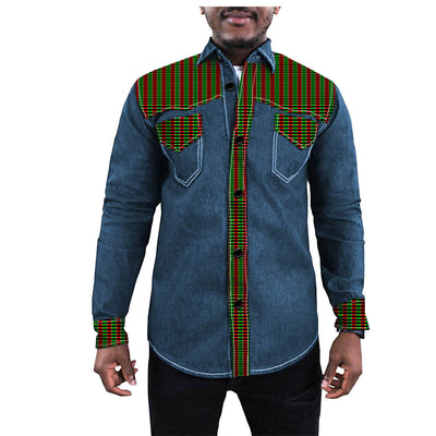 Chaqueta Denim Batik con Estampado Étnico Africano para Hombre - Image 2