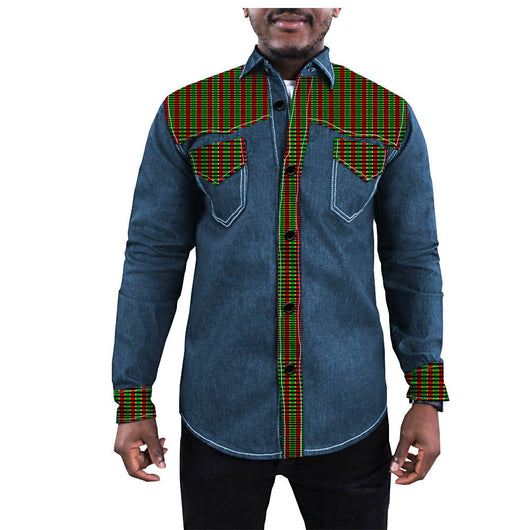 Chaqueta Denim Batik con Estampado Étnico Africano para Hombre - Image 2