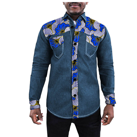 Chaqueta Denim Batik con Estampado Étnico Africano para Hombre - Image 4