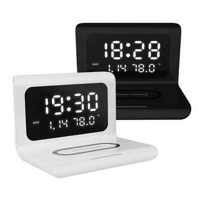 Reloj Despertador con Cargador Inalámbrico 10W, Calendario Perpetuo y Monitor de Temperatura