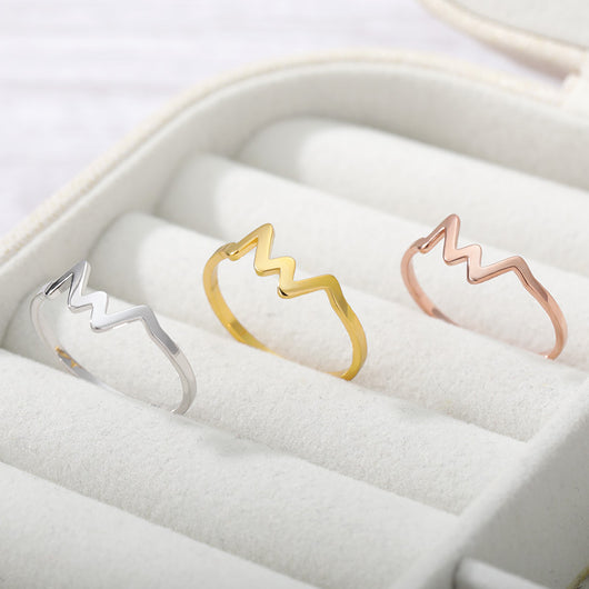 Anillo de Acero Inoxidable con Electrocardiograma para Mujer