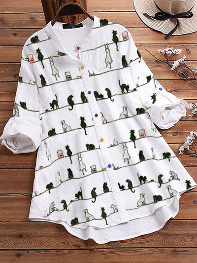 Camisa Larga con Botones Estampados en Colores