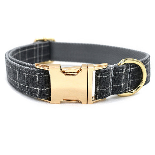 Collar para Perro a Cuadros Gris con Botón Dorado de Moda - Image 8