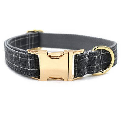 Collar para Perro a Cuadros Gris con Botón Dorado de Moda - Image 2