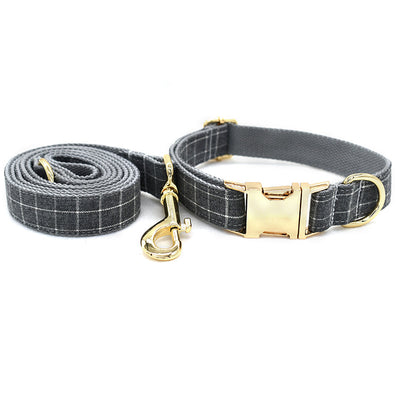 Collar para Perro a Cuadros Gris con Botón Dorado de Moda - Image 3