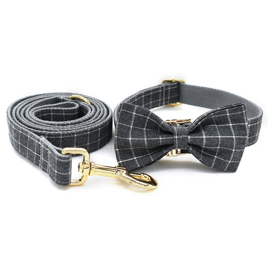 Collar para Perro a Cuadros Gris con Botón Dorado de Moda - Image 4