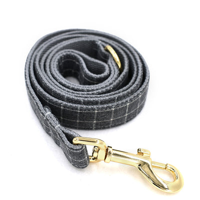 Collar para Perro a Cuadros Gris con Botón Dorado de Moda - Image 5