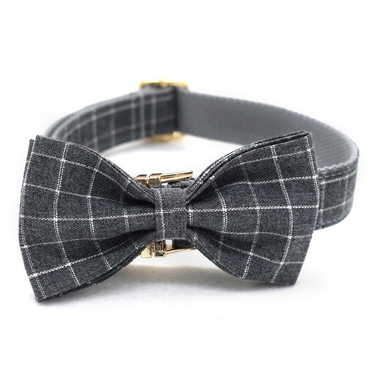 Collar para Perro a Cuadros Gris con Botón Dorado de Moda