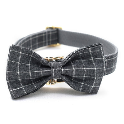 Collar para Perro a Cuadros Gris con Botón Dorado de Moda