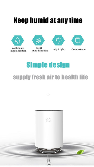 White cylindrical USB humidifier with a power button and a clear base, suitable for car or desktop use. - Image 18