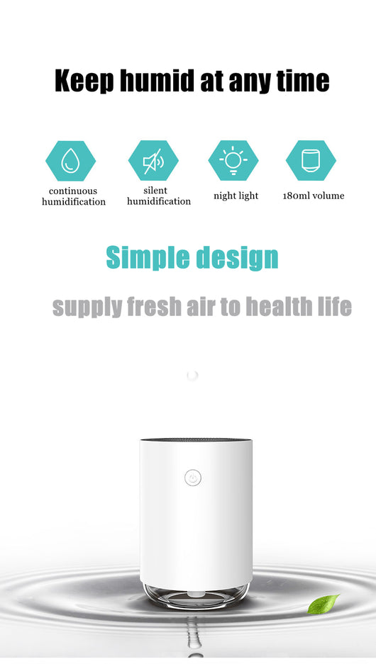 White cylindrical USB humidifier with a power button and a clear base, suitable for car or desktop use. - Image 18
