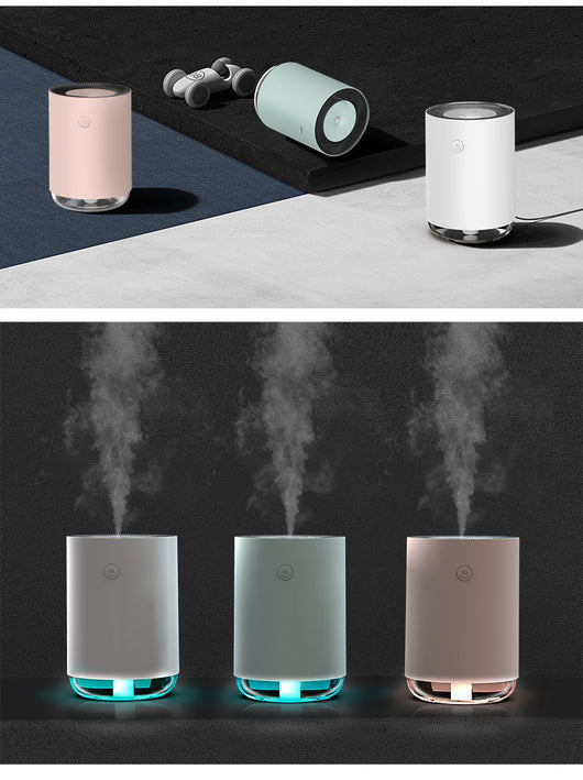 White cylindrical USB humidifier with a power button and a clear base, suitable for car or desktop use. - Image 20
