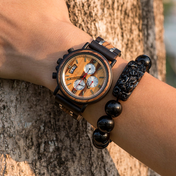 Reloj de Cuarzo Luminoso Artesanal en Madera Resistente al Agua para Hombre