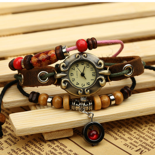Reloj Pulsera de Cuero con Cuentas y Colgante de Aleación - Image 10