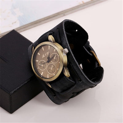 Reloj de Pulsera Retro Punk para Hombre - Correa de Cuero Genuino