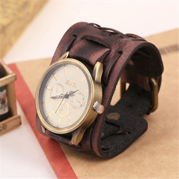 Men's Retro Punk Wristwatch - Genuine Leather Strap