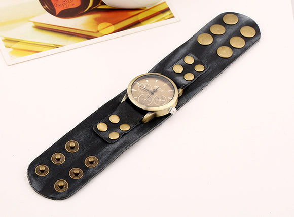 Reloj Pulsera de Cuero Ancho Vintage