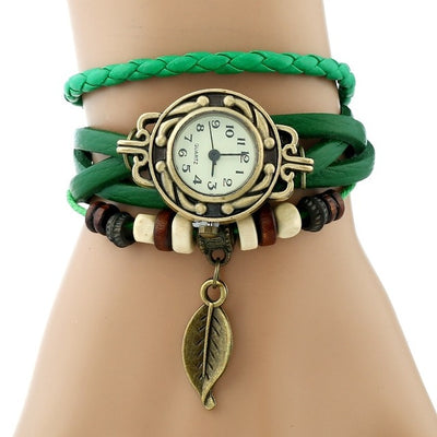 Reloj Retro de Cuero Tejido a Mano con Hoja Natural para Mujer - Image 3