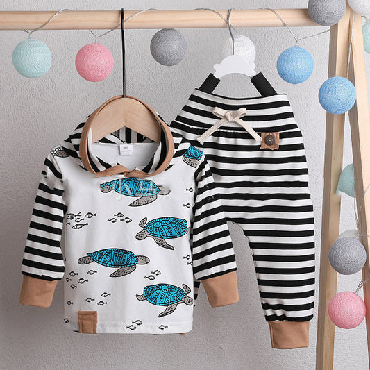 Conjunto de Bebé con Sudadera Tortuga y Pantalones a Rayas
