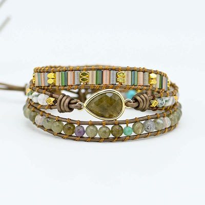 Pulsera de Cuero Tejida a Mano con Piedra de Cristal Brillante - Image 2