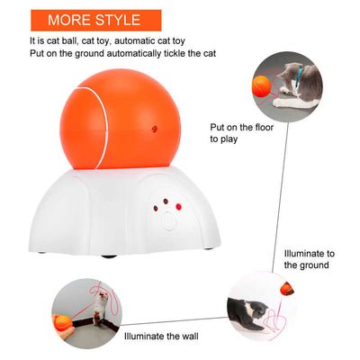 Green and white auto-rotating laser cat toy with a tennis ball design, featuring slow, fast, and random modes. - Image 11