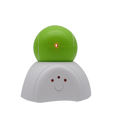 Green and white auto-rotating laser cat toy with a tennis ball design, featuring slow, fast, and random modes. - Image 7