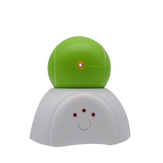 Green and white auto-rotating laser cat toy with a tennis ball design, featuring slow, fast, and random modes. - Image 7