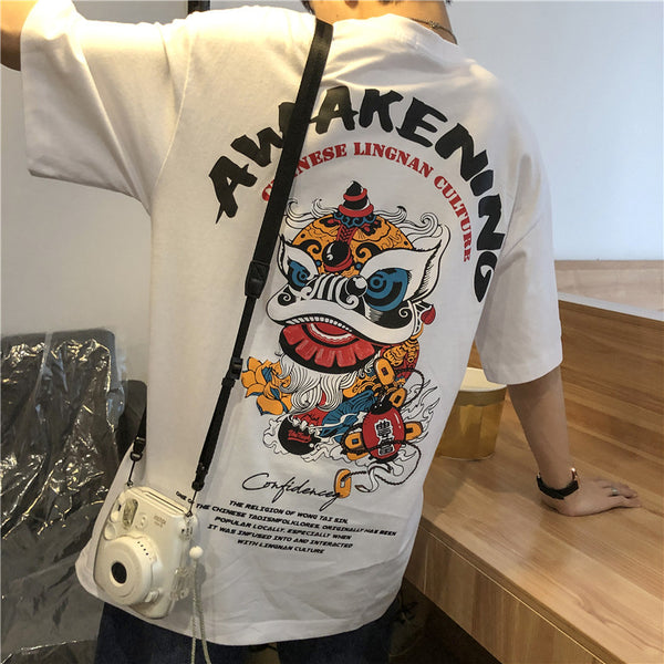 Camiseta Hombre Estilo Harajuku Suelta Manga Corta Moda Urbana