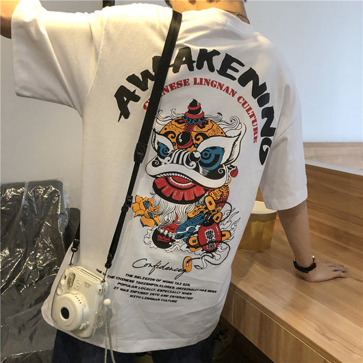 Camiseta Hombre Estilo Harajuku Suelta Manga Corta Moda Urbana