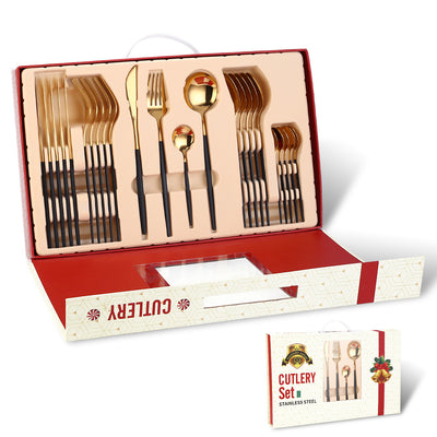 Juego de Cubiertos 24 Piezas Portugal Acero Inoxidable Baño Oro - Servicio de Lujo