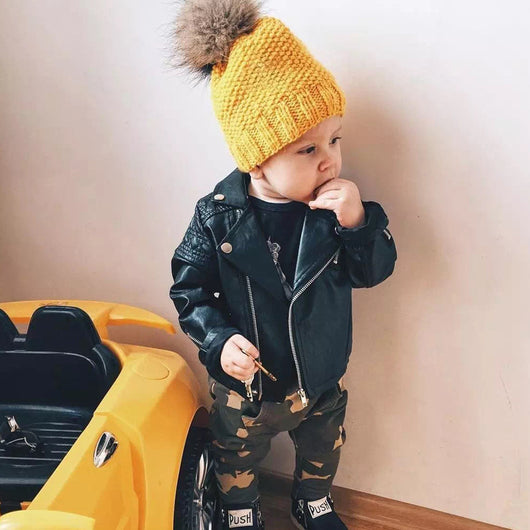 Chaqueta de Cuero para Niños con Diseño de Rombo Acolchado