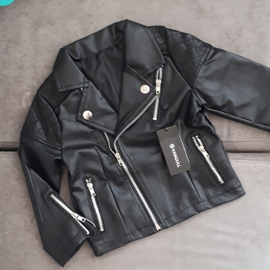 Chaqueta de Cuero para Niños con Diseño de Rombo Acolchado - Image 3