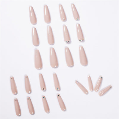 Uñas de Ballet Largo con Diamantes - Acabado de Té con Leche Evaporada - Image 8