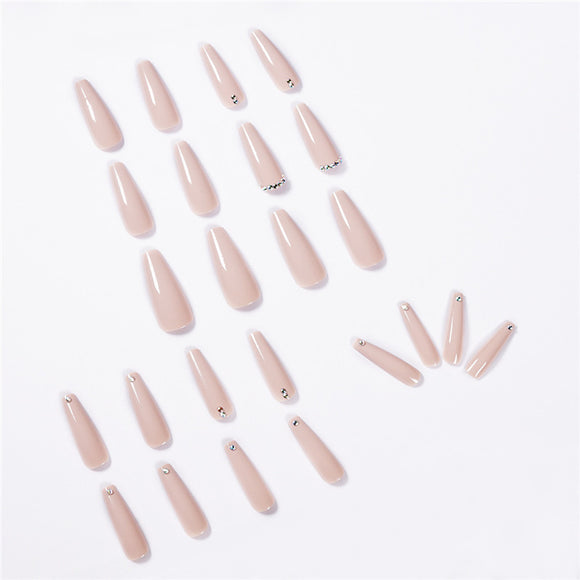 Uñas de Ballet Largo con Diamantes - Acabado de Té con Leche Evaporada