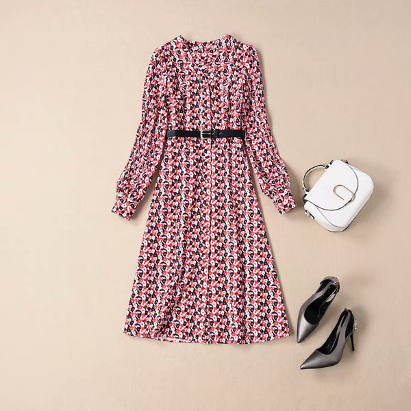 Vestido Camisero Floral con Cinturón Escote V