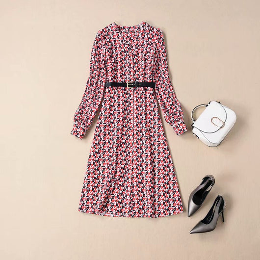 Vestido Camisero Floral con Cinturón Escote V
