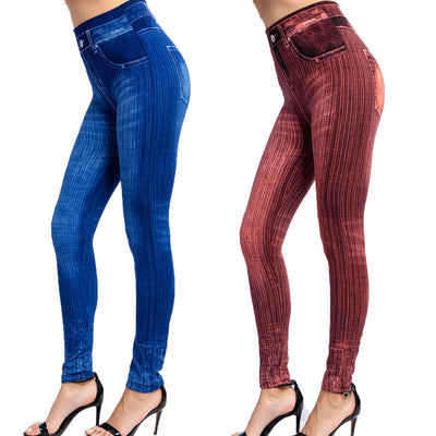 Leggings Tipo Denim con Rayas Verticales - Pantalón Cropped Ajustado - Image 4