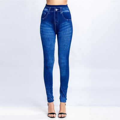 Leggings Tipo Denim con Rayas Verticales - Pantalón Cropped Ajustado - Image 3