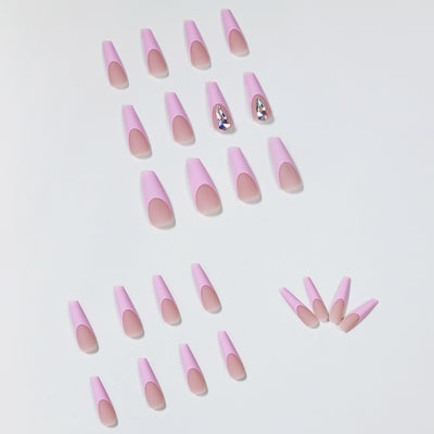 Uñas Postizas Ballet Floral Durazno Rosa - Diseño Flores de Cerezo con Diamantes - Image 7