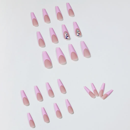 Uñas Postizas Ballet Floral Durazno Rosa - Diseño Flores de Cerezo con Diamantes - Image 7