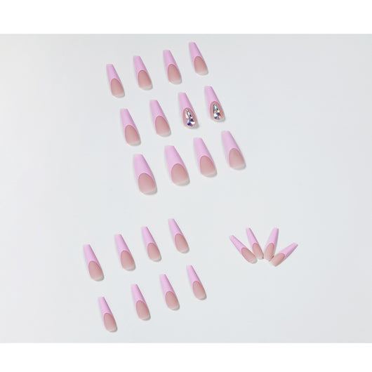 Uñas Postizas Ballet Floral Durazno Rosa - Diseño Flores de Cerezo con Diamantes - Image 8